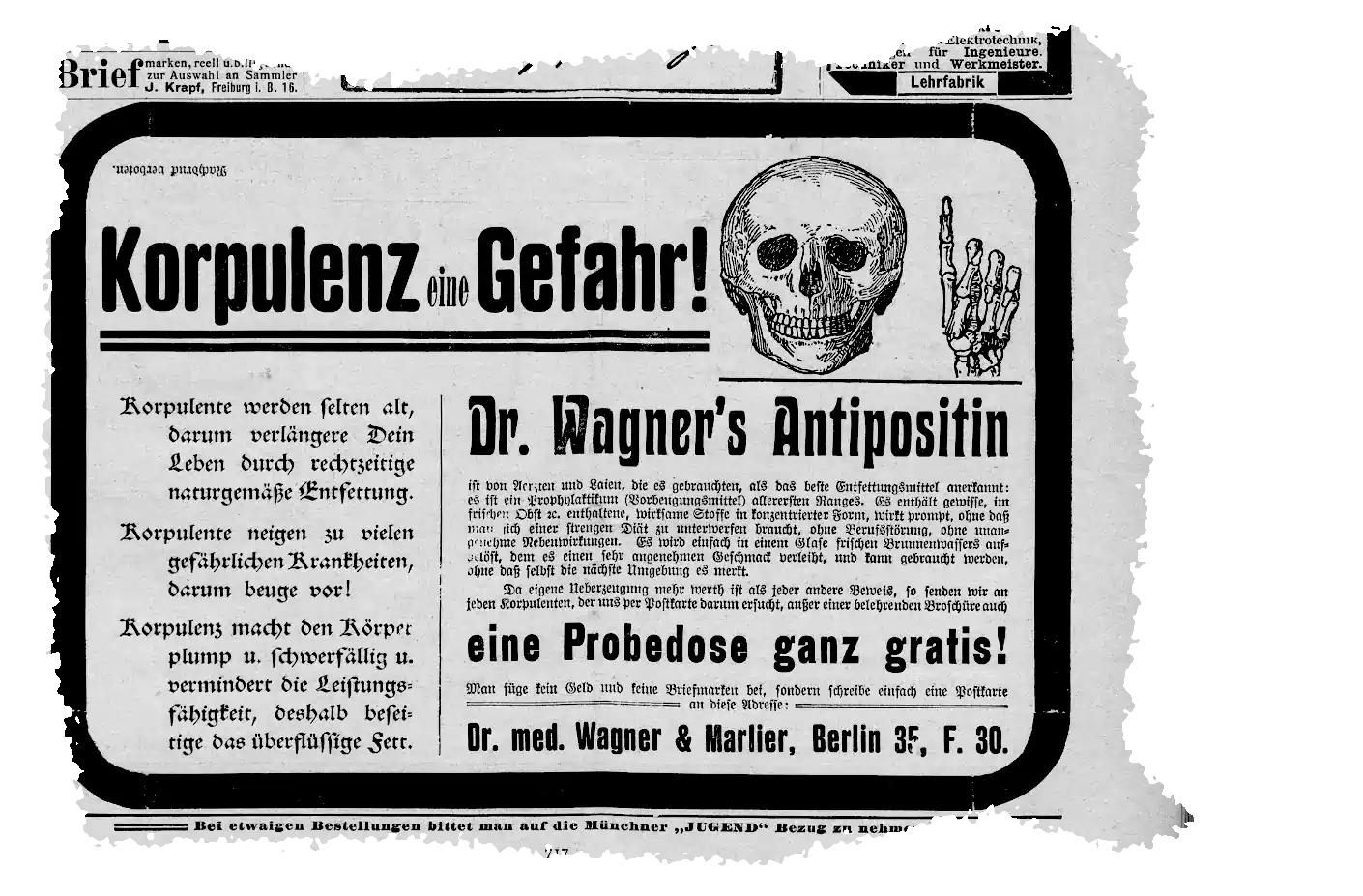 Ausriss aus der Zeitschrift "Jugend" Nr. 37 von 1905 S.717